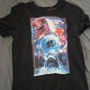 Universal Black Graphic Tee with Dinosaur and Shark